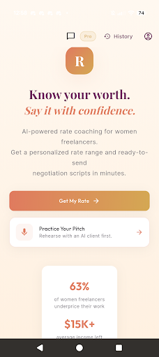 Rate Ready Mobile App Screen - Pitch & Rates