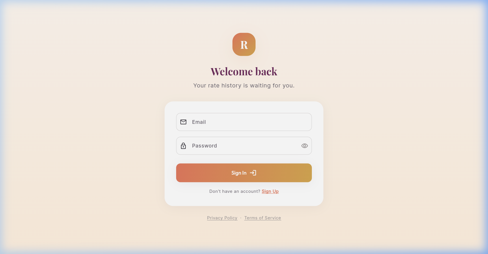 Rate Ready Web App Interface